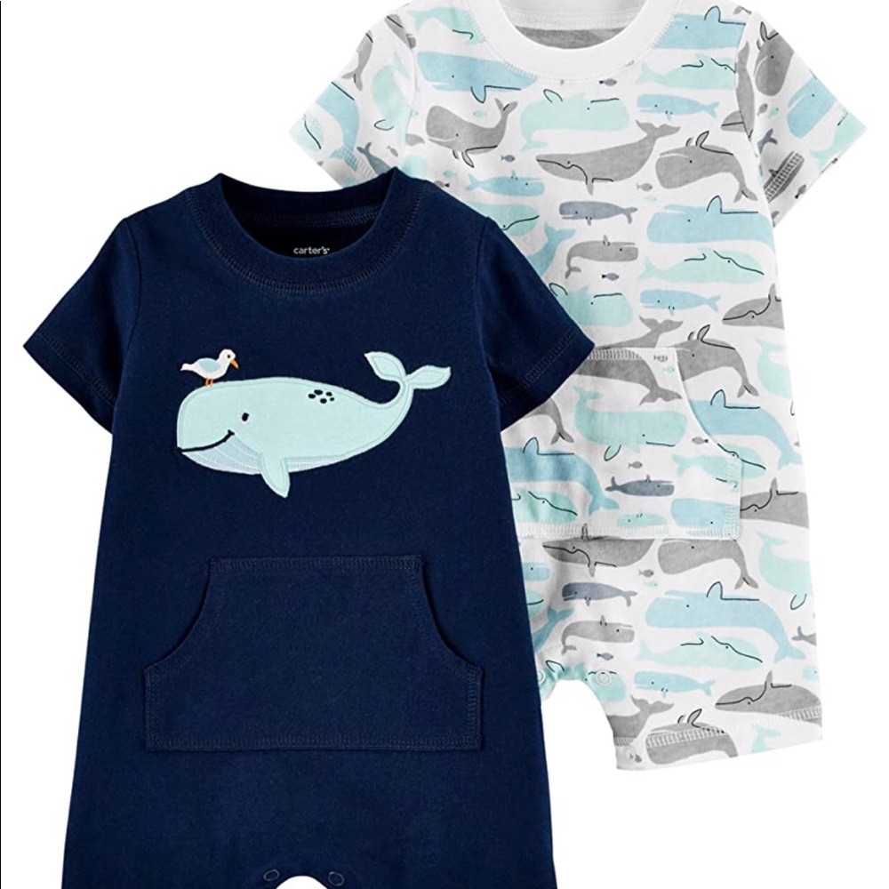 Baby Boy's 2 Pack Cotton Romper Creeper Set